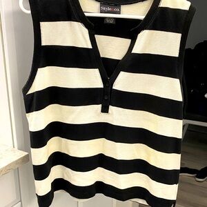 Style & Co. Women's Black and Cream Striped Tank Top